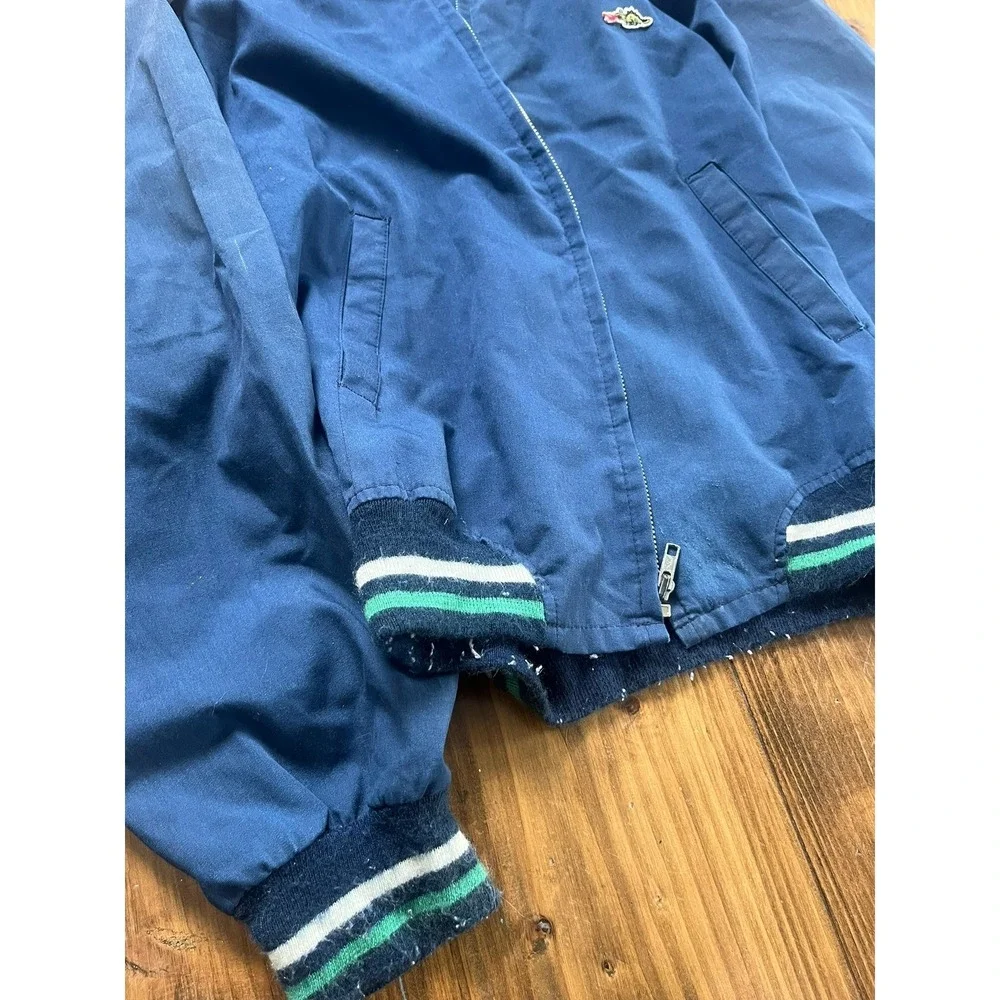 Vintage Sears Dragon Bomber Jacket Mens Large Navy Blue Full Zip Windbreaker 70s